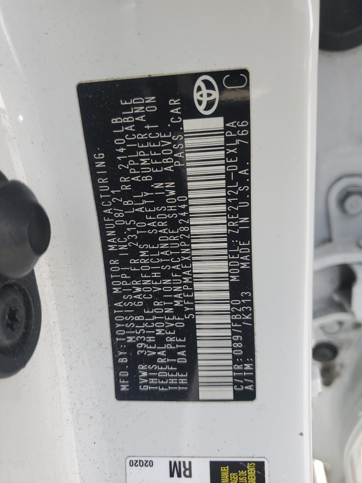 2022 TOYOTA COROLLA LE VIN:5YFEPMAEXNP282440