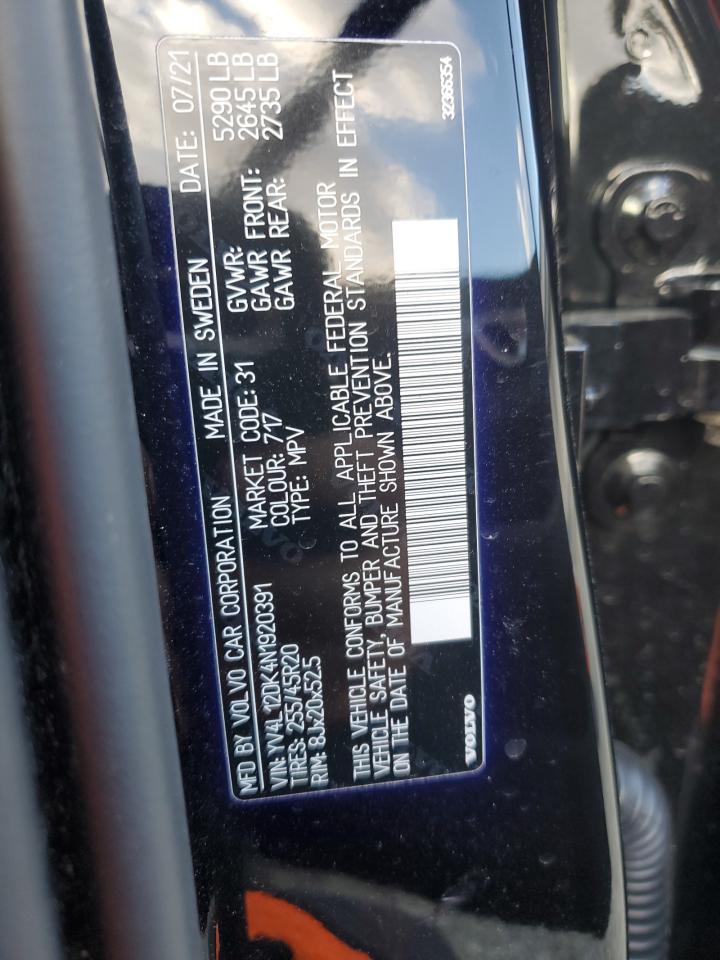 2022 VOLVO XC60 B5 MOMENTUM VIN:YV4L12DK4N1920391