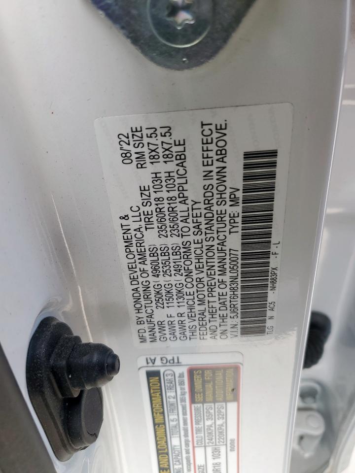 2022 HONDA CR-V EXL VIN:5J6RT6H83NL050077