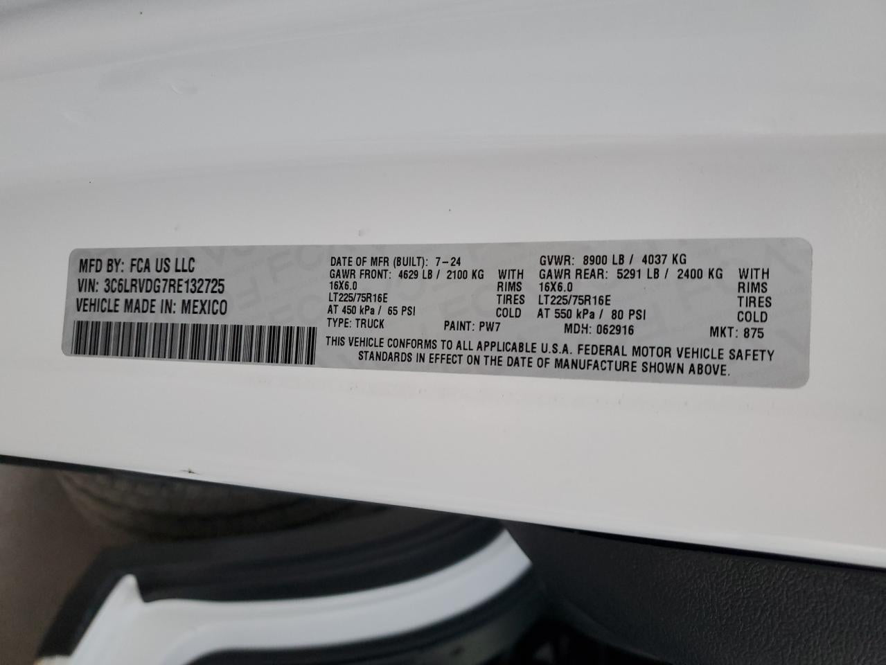 2024 RAM PROMASTER 2500 2500 HIGH VIN:3C6LRVDG7RE132725