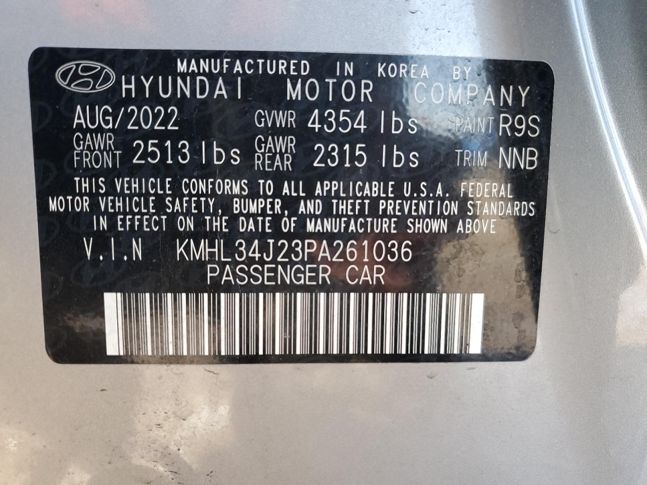 2023 HYUNDAI SONATA LIMITED VIN:KMHL34J23PA261036