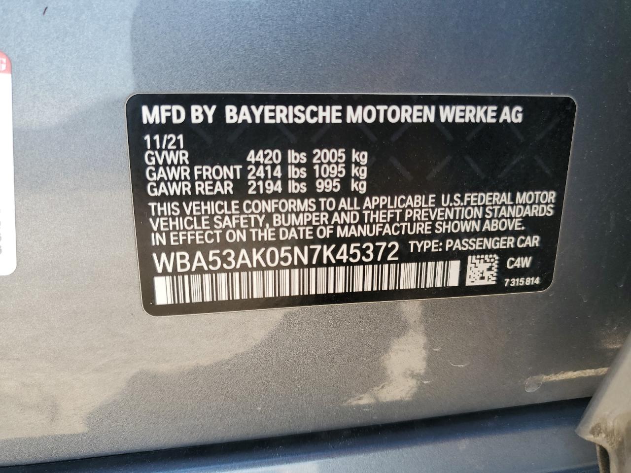 2022 BMW 228I  VIN:WBA53AK05N7K45372