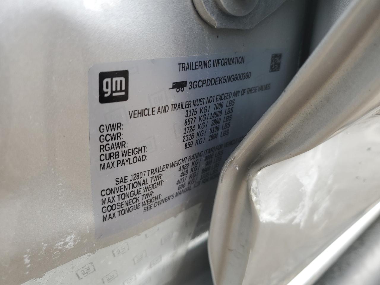 2022 CHEVROLET SILVERADO K1500 LT VIN:3GCPDDEK5NG600360