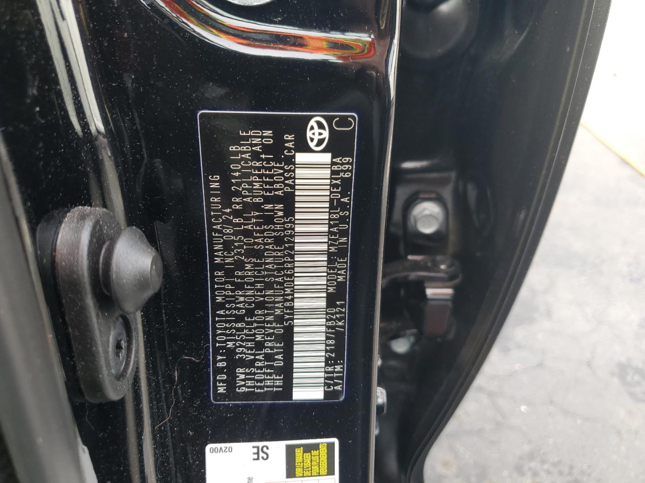 2024 TOYOTA COROLLA LE VIN:5YFB4MDE6RP212995