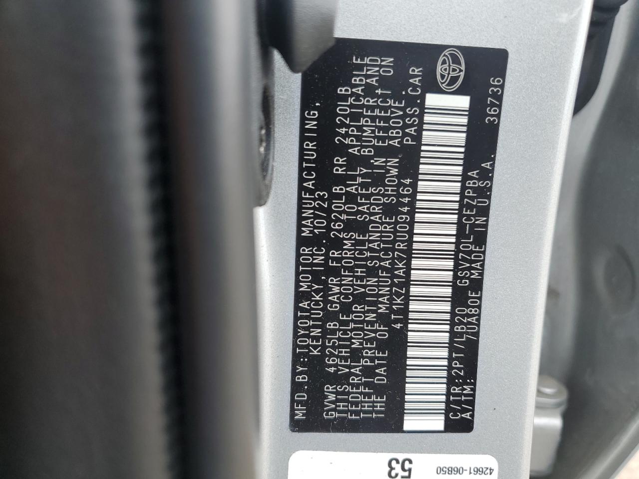 2024 TOYOTA CAMRY TRD VIN:4T1KZ1AK7RU094464