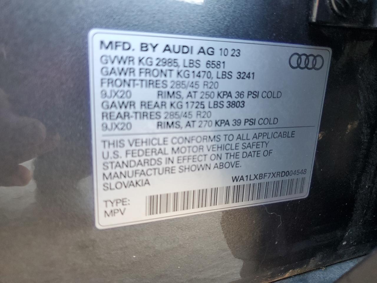 2024 AUDI Q7 PREMIUM PLUS VIN:WA1LXBF7XRD004548