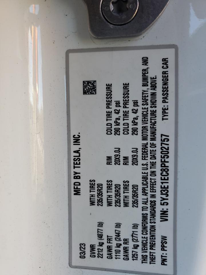 2023 TESLA MODEL 3  VIN:5YJ3E1EC8PF502757