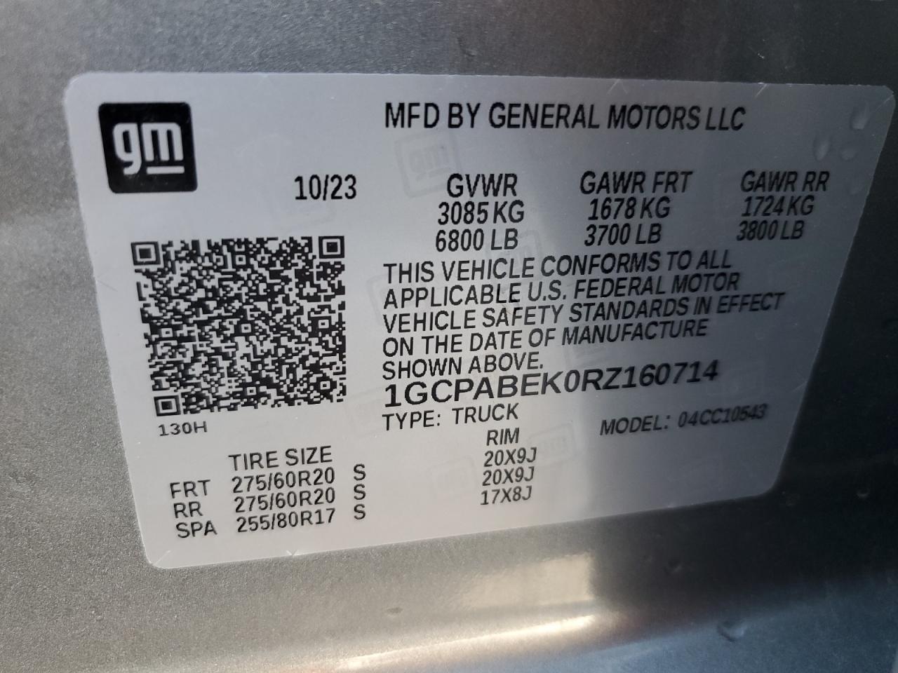 2024 CHEVROLET SILVERADO C1500 CUSTOM VIN:1GCPABEK0RZ160714