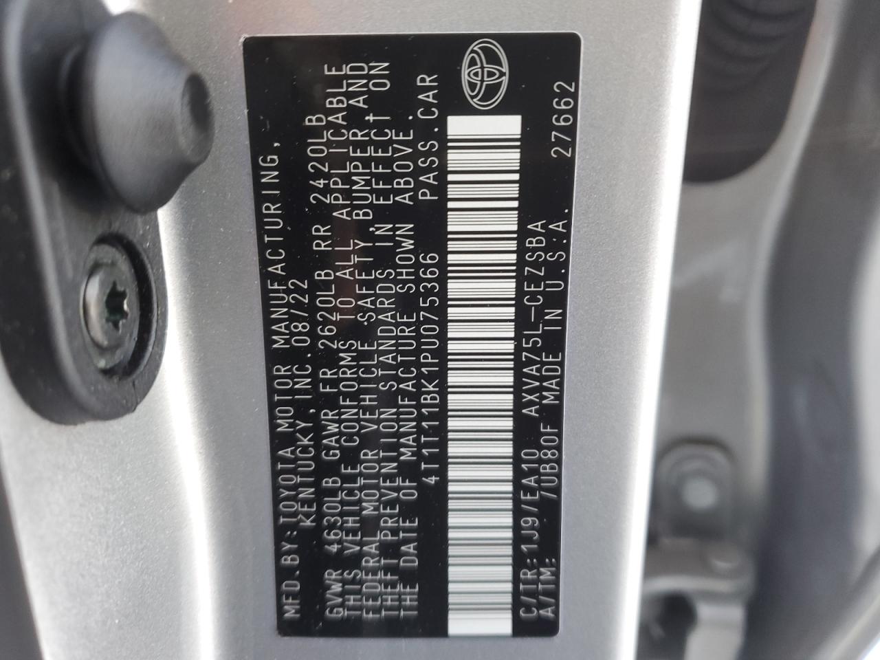 2023 TOYOTA CAMRY SE NIGHT SHADE VIN:4T1T11BK1PU075366