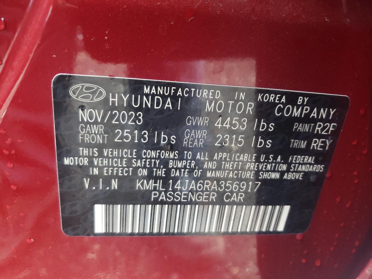 2024 HYUNDAI SONATA SEL VIN:KMHL14JA6RA356917