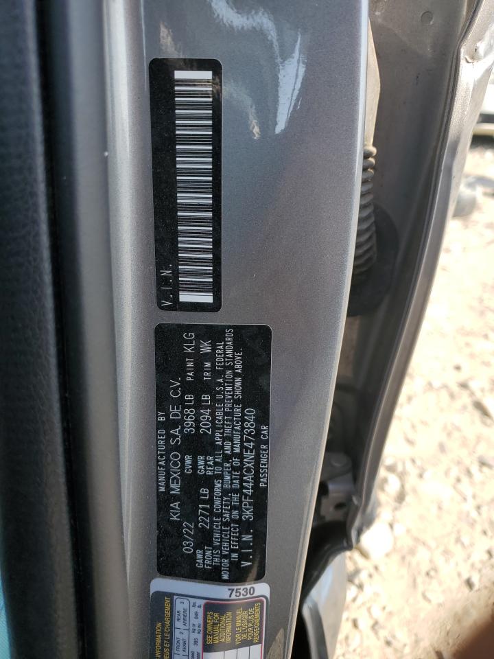 2022 KIA FORTE GT VIN:3KPF44ACXNE473840