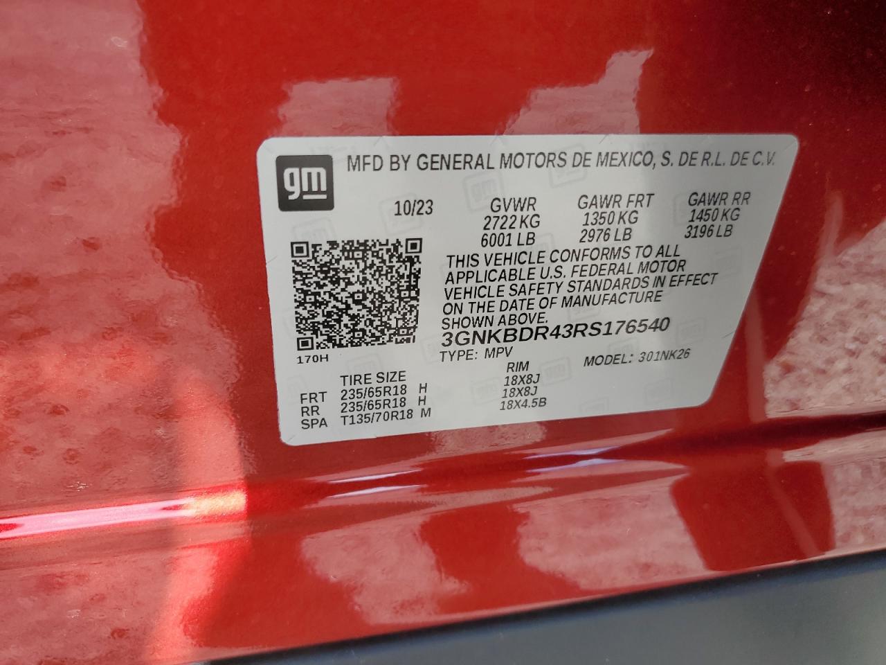 2024 CHEVROLET BLAZER 3LT VIN:3GNKBDR43RS176540