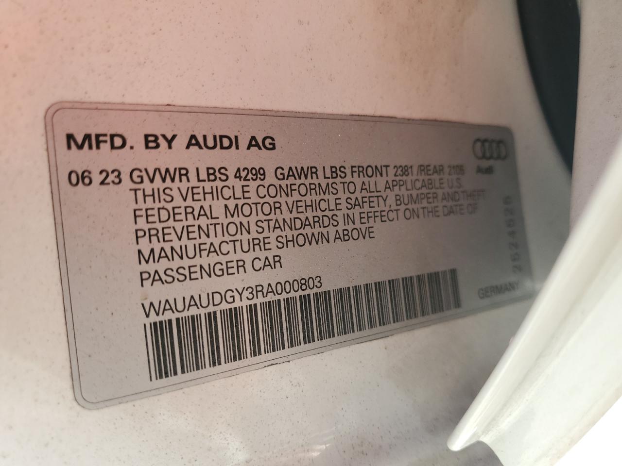 2024 AUDI A3 PREMIUM VIN:WAUAUDGY3RA000803