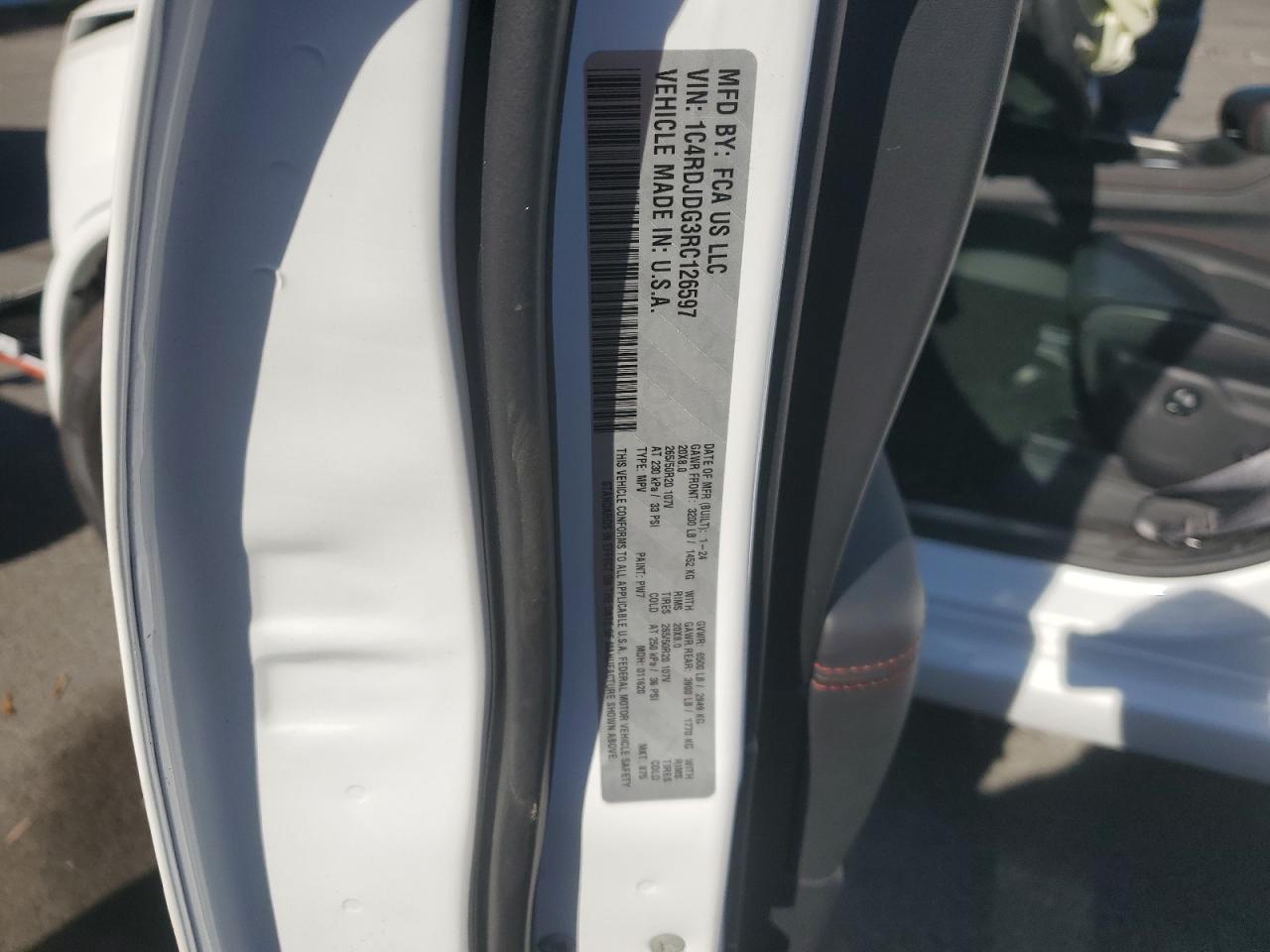 2024 DODGE DURANGO GT VIN:1C4RDJDG3RC126597