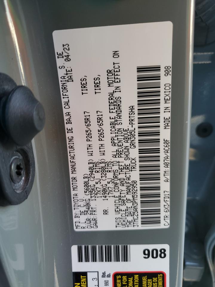 2023 TOYOTA TACOMA DOUBLE CAB VIN:3TMCZ5AN3PM592950