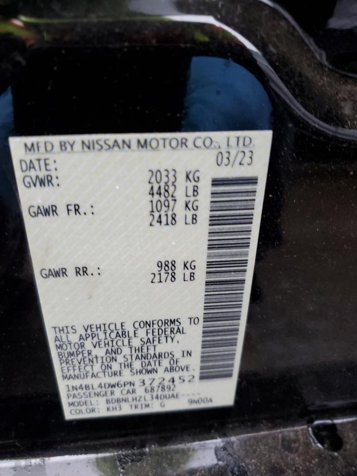 2023 NISSAN ALTIMA SV VIN:1N4BL4DW6PN372452