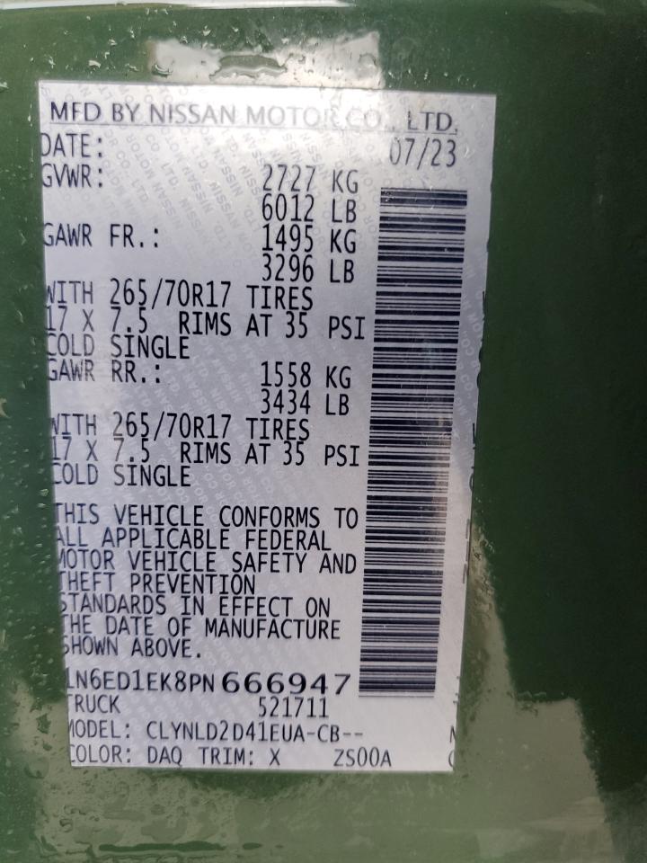 2023 NISSAN FRONTIER S VIN:1N6ED1EK8PN666947