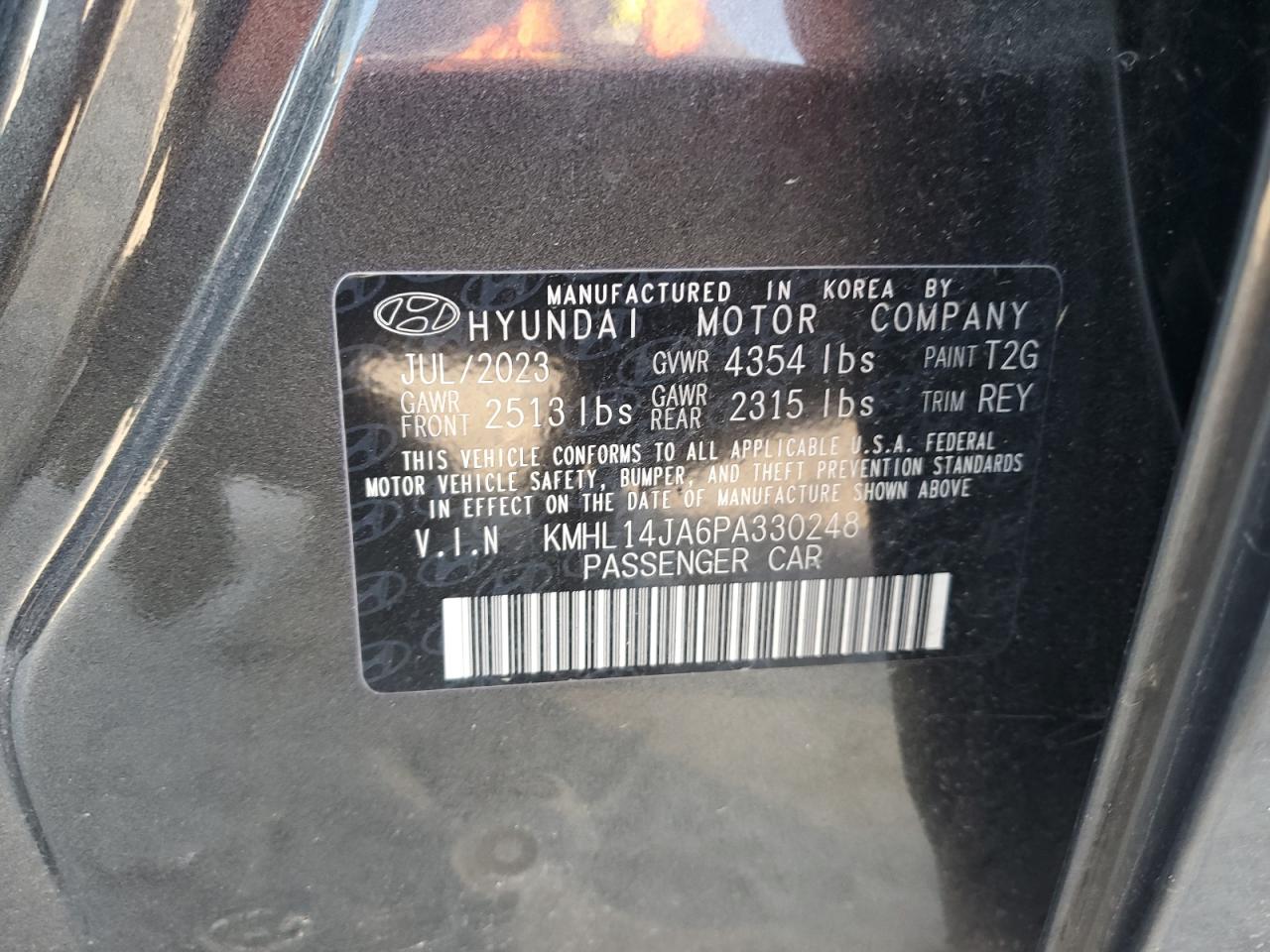 2023 HYUNDAI SONATA SEL VIN:KMHL14JA6PA330248