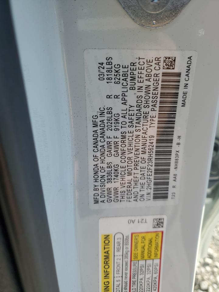 2024 HONDA CIVIC LX VIN:2HGFE2F23RH562419