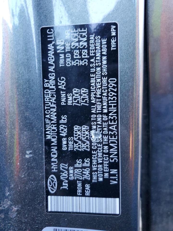 2022 HYUNDAI TUCSON LIMITED VIN:5NMJE3AE3NH139290