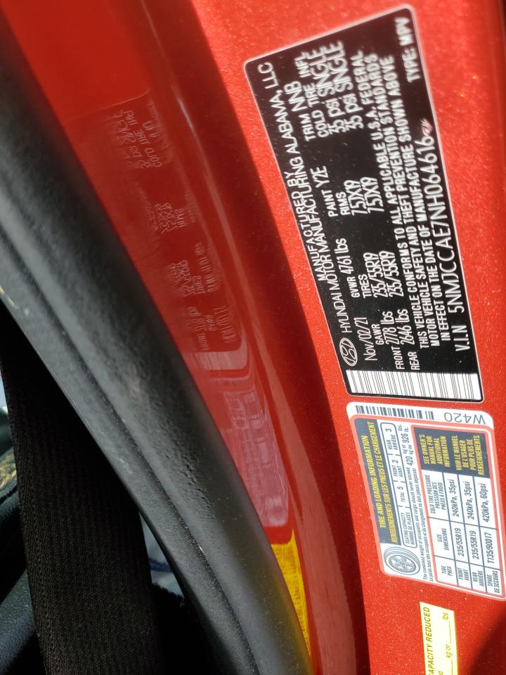 2022 HYUNDAI TUCSON SEL VIN:5NMJCCAE7NH064616