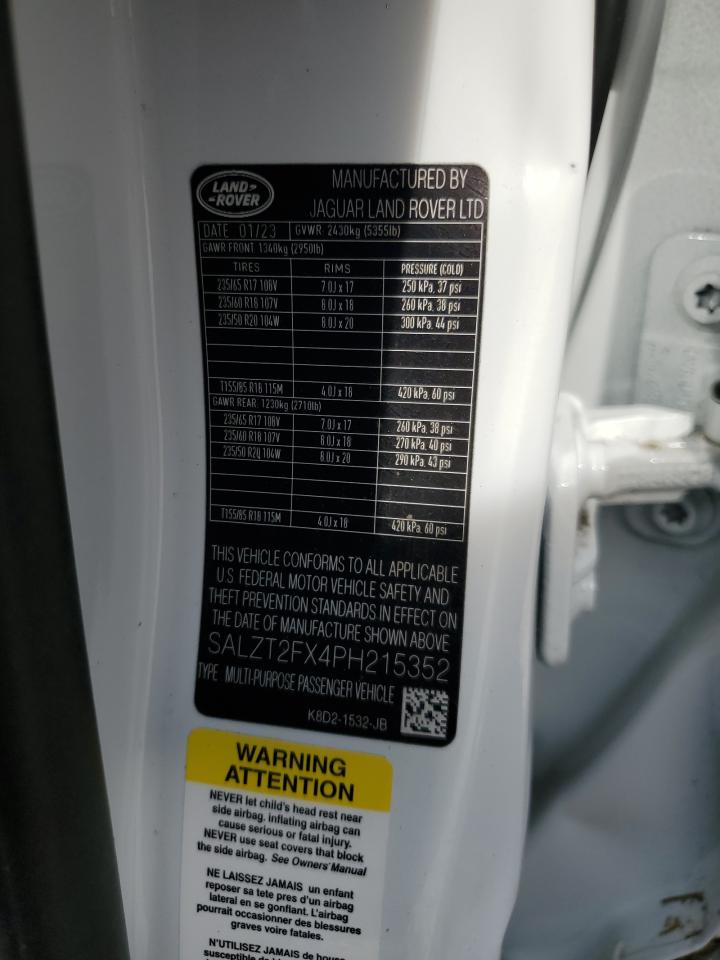 2023 LAND ROVER RANGE ROVER EVOQUE R-DYNAMIC S VIN:SALZT2FX4PH215352