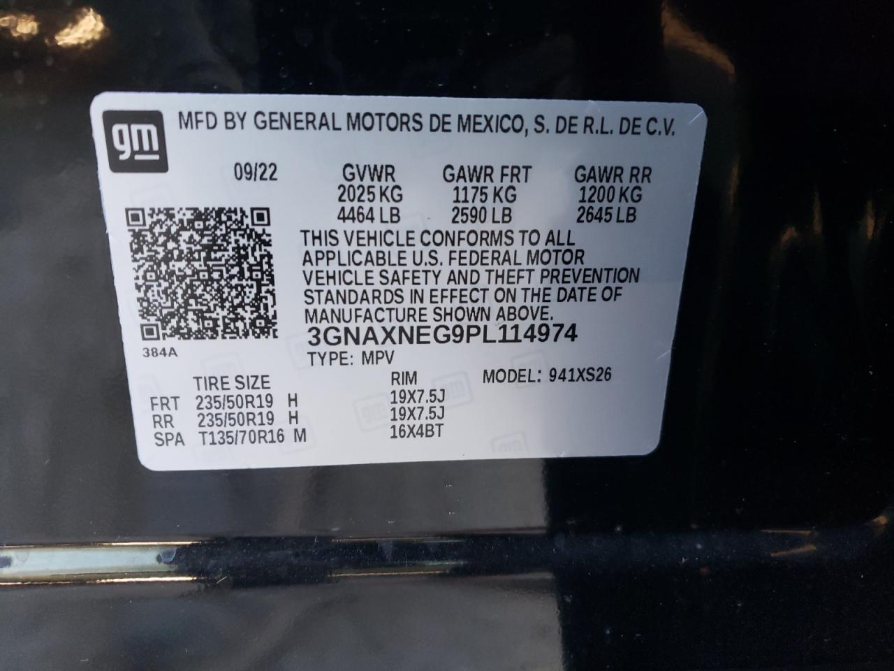 2023 CHEVROLET EQUINOX PREMIER VIN:3GNAXNEG9PL114974