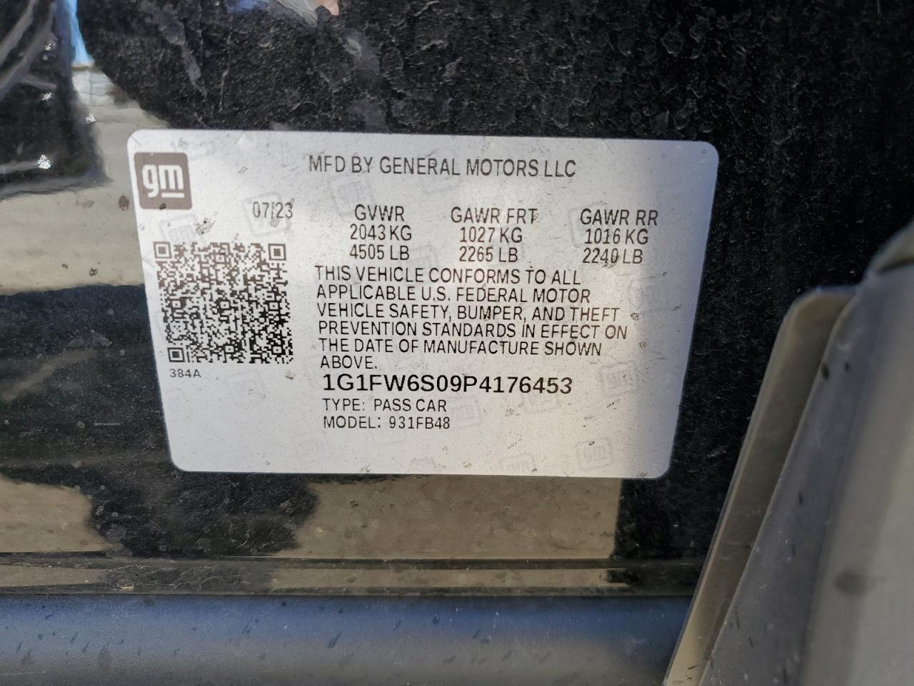 2023 CHEVROLET BOLT EV 1LT VIN:1G1FW6S09P4176453