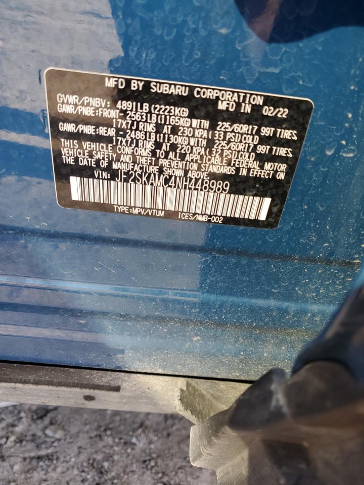 2022 SUBARU FORESTER WILDERNESS VIN:JF2SKAMC4NH448989