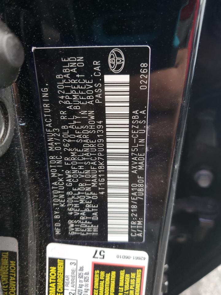 2023 TOYOTA CAMRY SE NIGHT SHADE VIN:4T1G11BK7PU091394