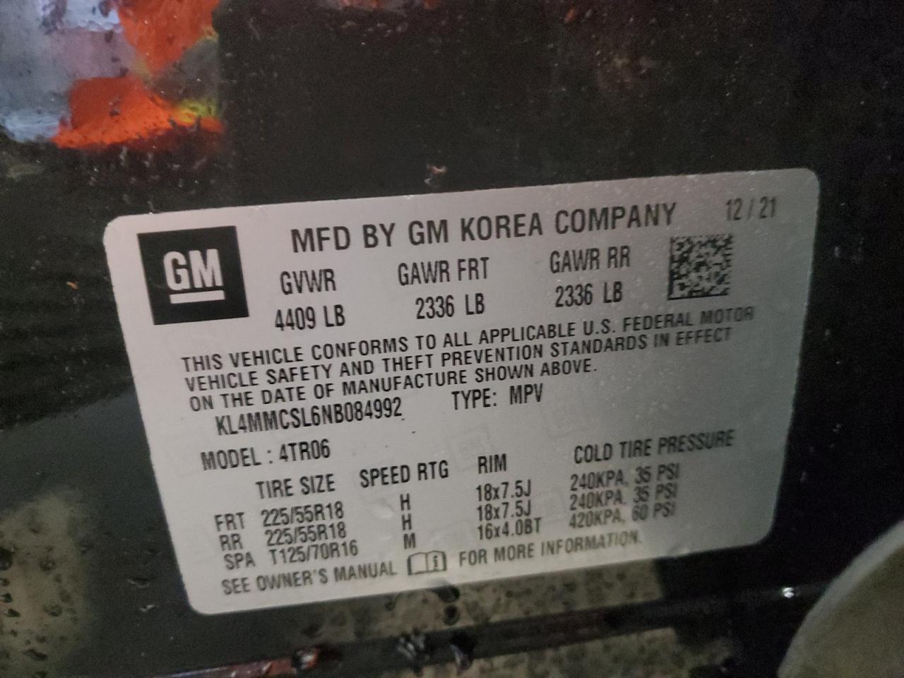 2022 BUICK ENCORE GX PREFERRED VIN:KL4MMCSL6NB084992