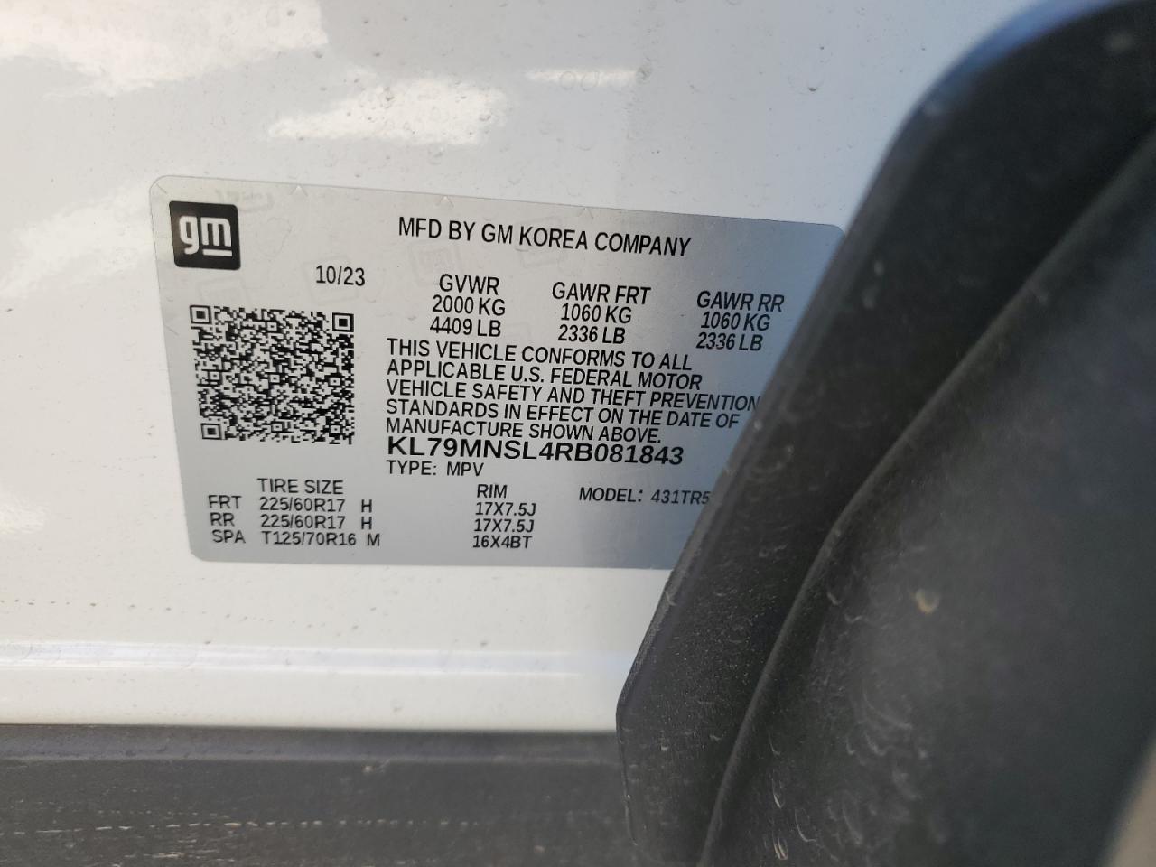 2024 CHEVROLET TRAILBLAZER LS VIN:KL79MNSL4RB081843