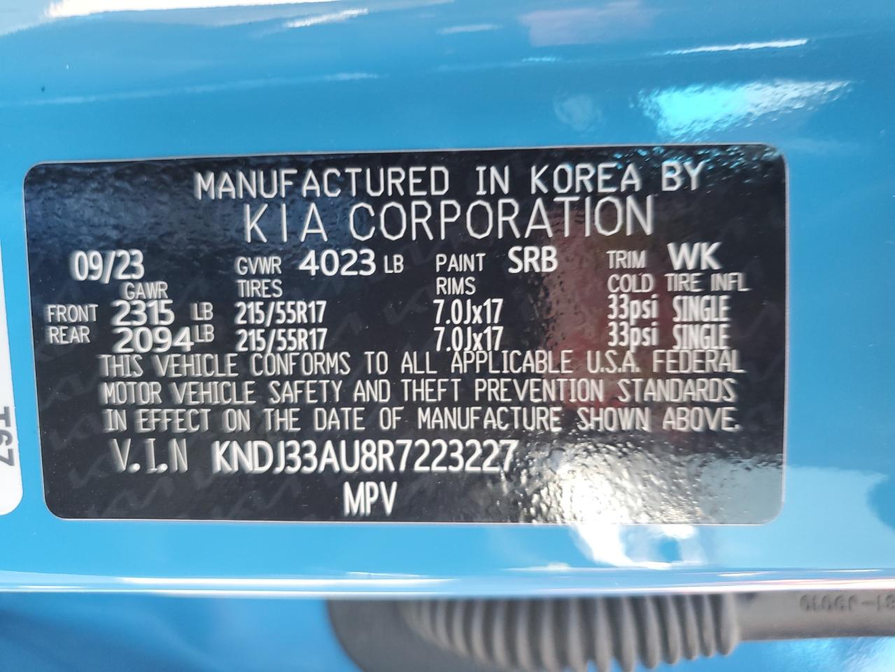 2024 KIA SOUL EX VIN:KNDJ33AU8R7223227