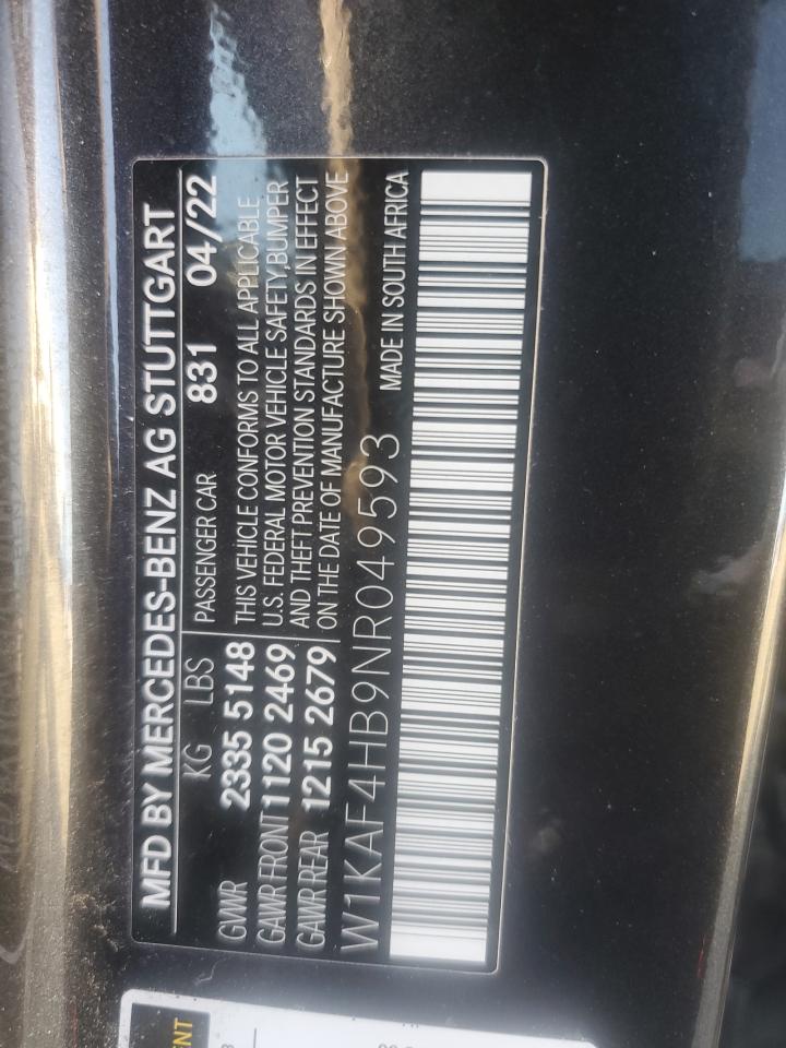 2022 MERCEDES-BENZ C 300 4MATIC VIN:W1KAF4HB9NR049593