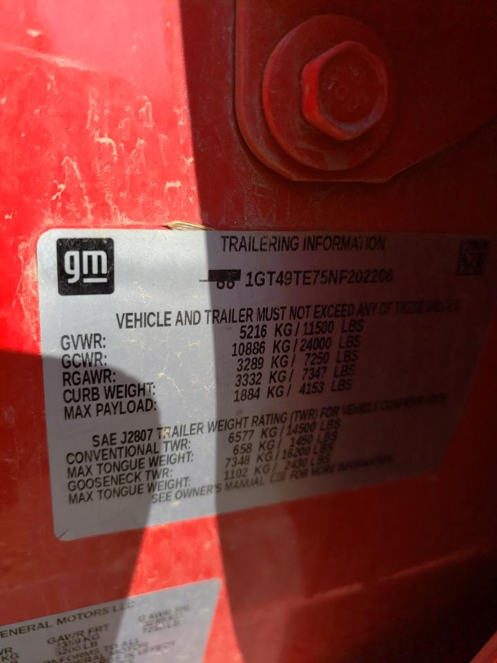 2022 GMC SIERRA K3500 SLE VIN:1GT49TE75NF202206