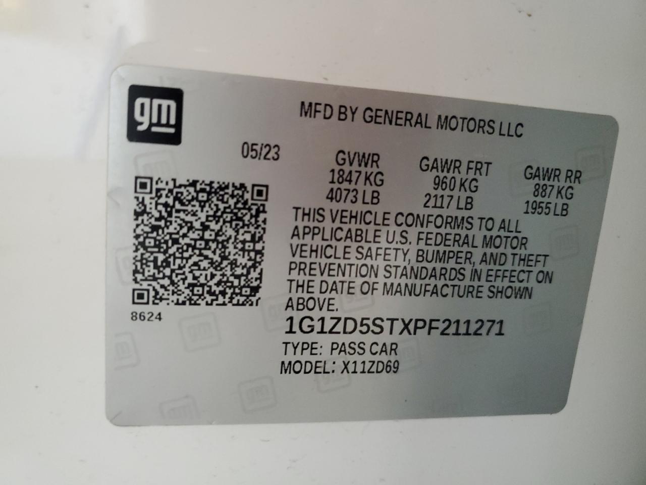 2023 CHEVROLET MALIBU LT VIN:1G1ZD5STXPF211271