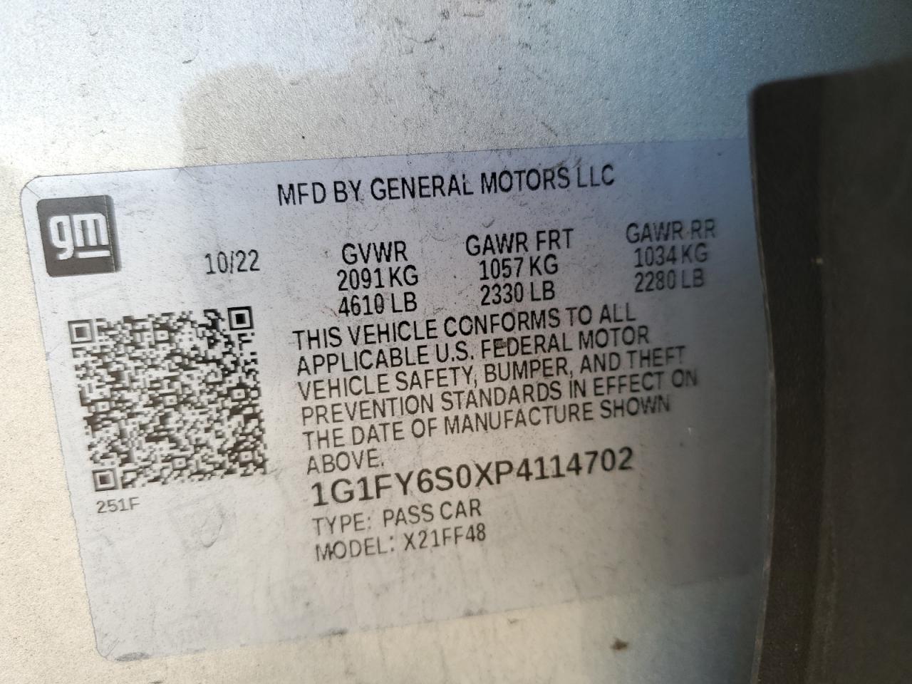 2023 CHEVROLET BOLT EUV LT VIN:1G1FY6S0XP4114702