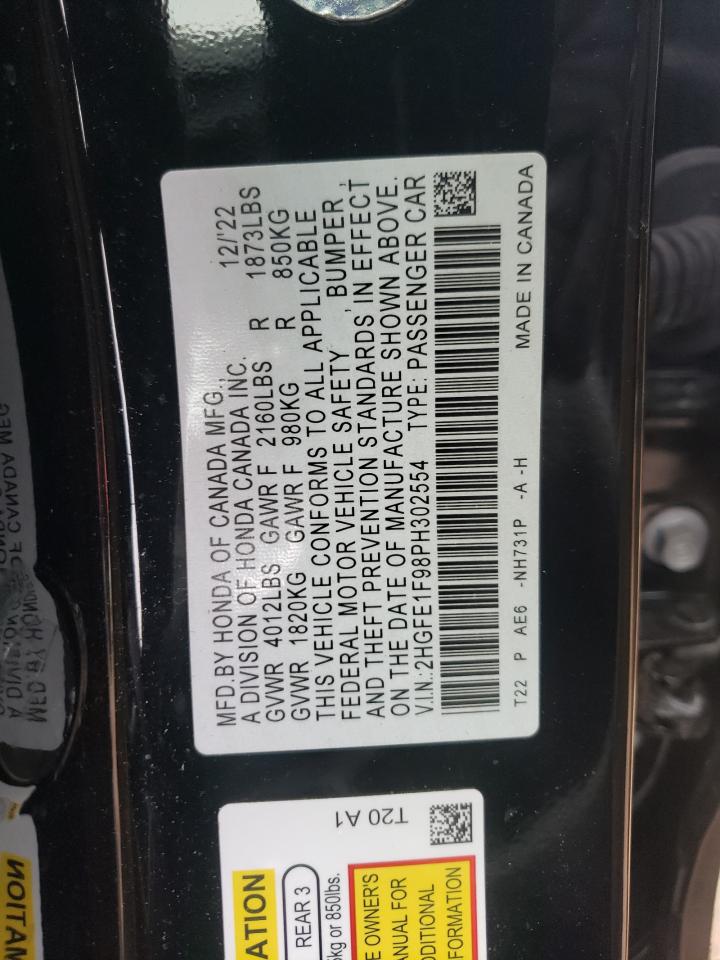 2023 HONDA CIVIC TOURING VIN:2HGFE1F98PH302554