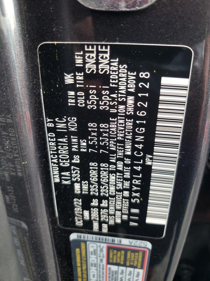 2022 KIA SORENTO S VIN:5XYRL4LC4NG162128