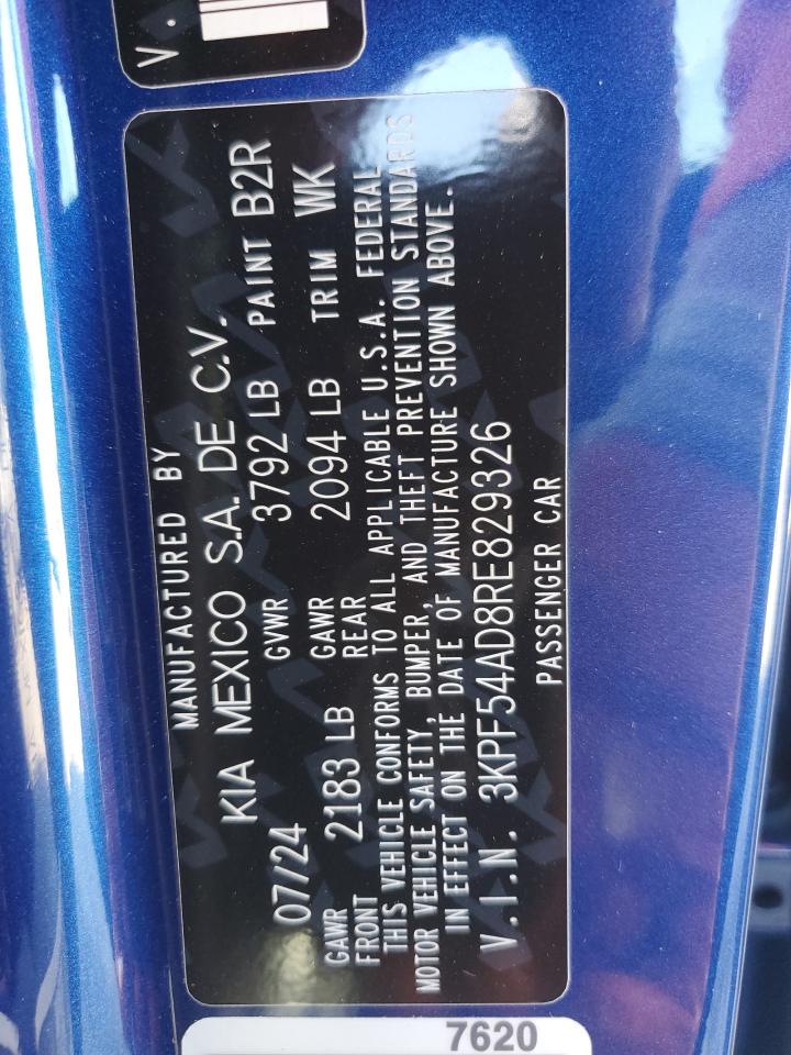 2024 KIA FORTE GT LINE VIN:3KPF54AD8RE829326