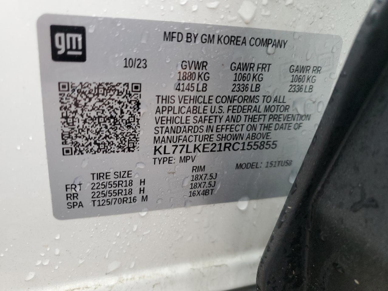 2024 CHEVROLET TRAX ACTIV VIN:KL77LKE21RC155855