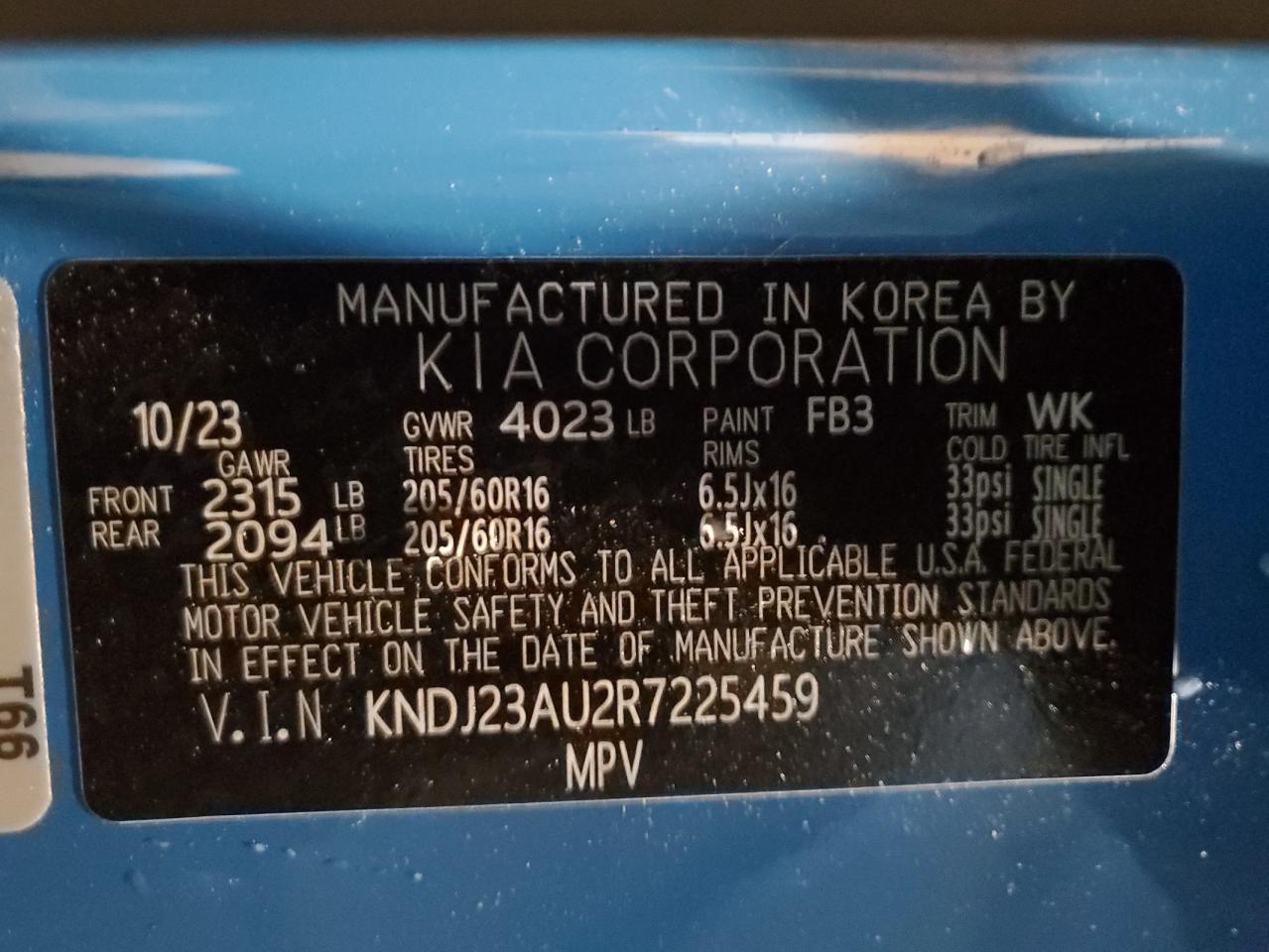 2024 KIA SOUL LX VIN:KNDJ23AU2R7225459