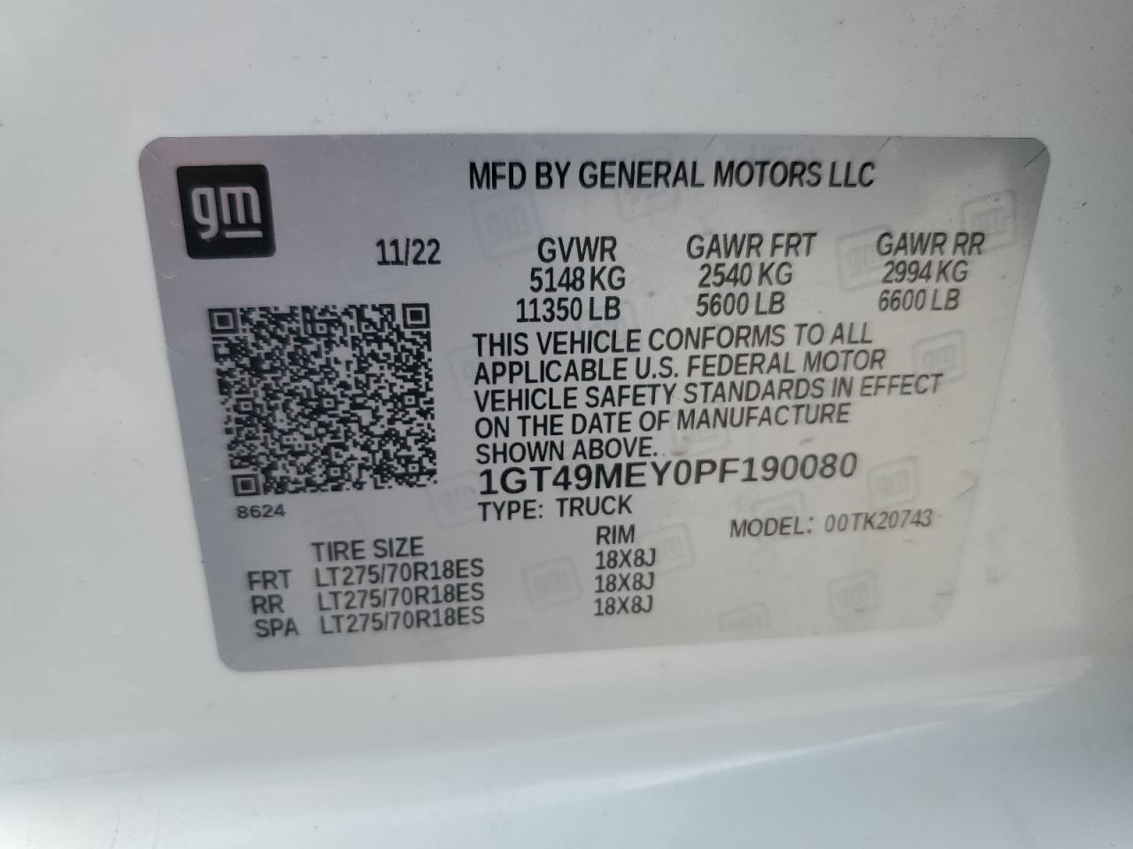 2023 GMC SIERRA K2500 SLE VIN:1GT49MEY0PF190080