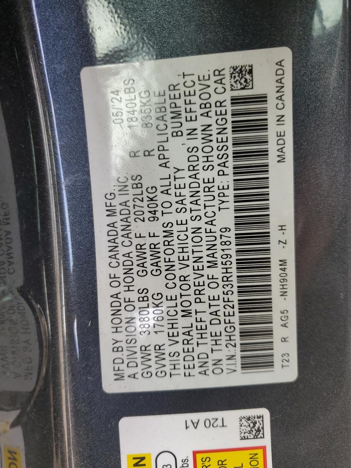 2024 HONDA CIVIC SPORT VIN:2HGFE2F53RH591879