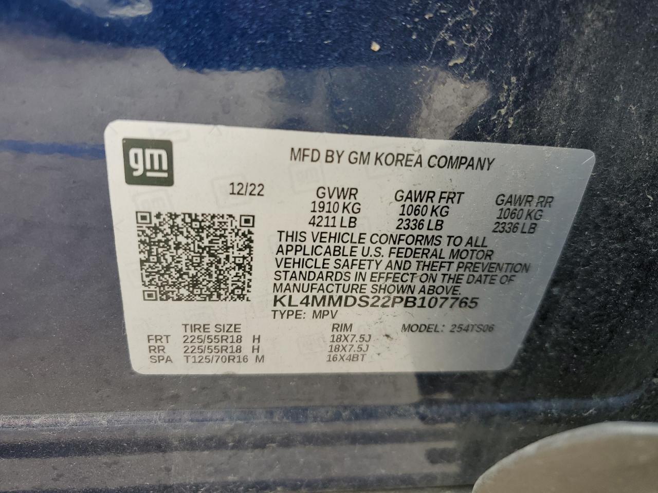 2023 BUICK ENCORE GX SELECT VIN:KL4MMDS22PB107765