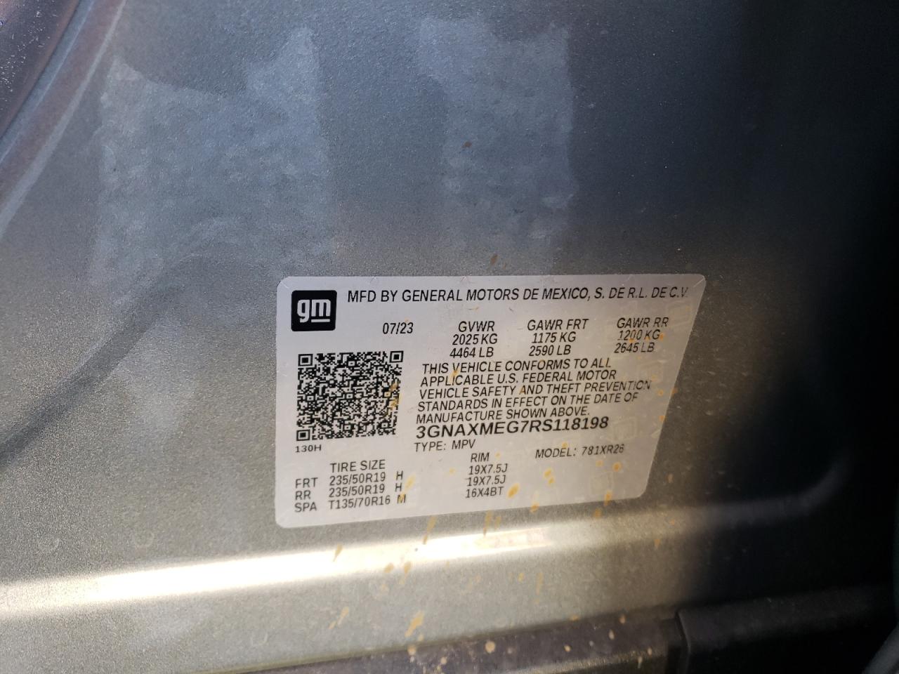 2024 CHEVROLET EQUINOX RS VIN:3GNAXMEG7RS118198