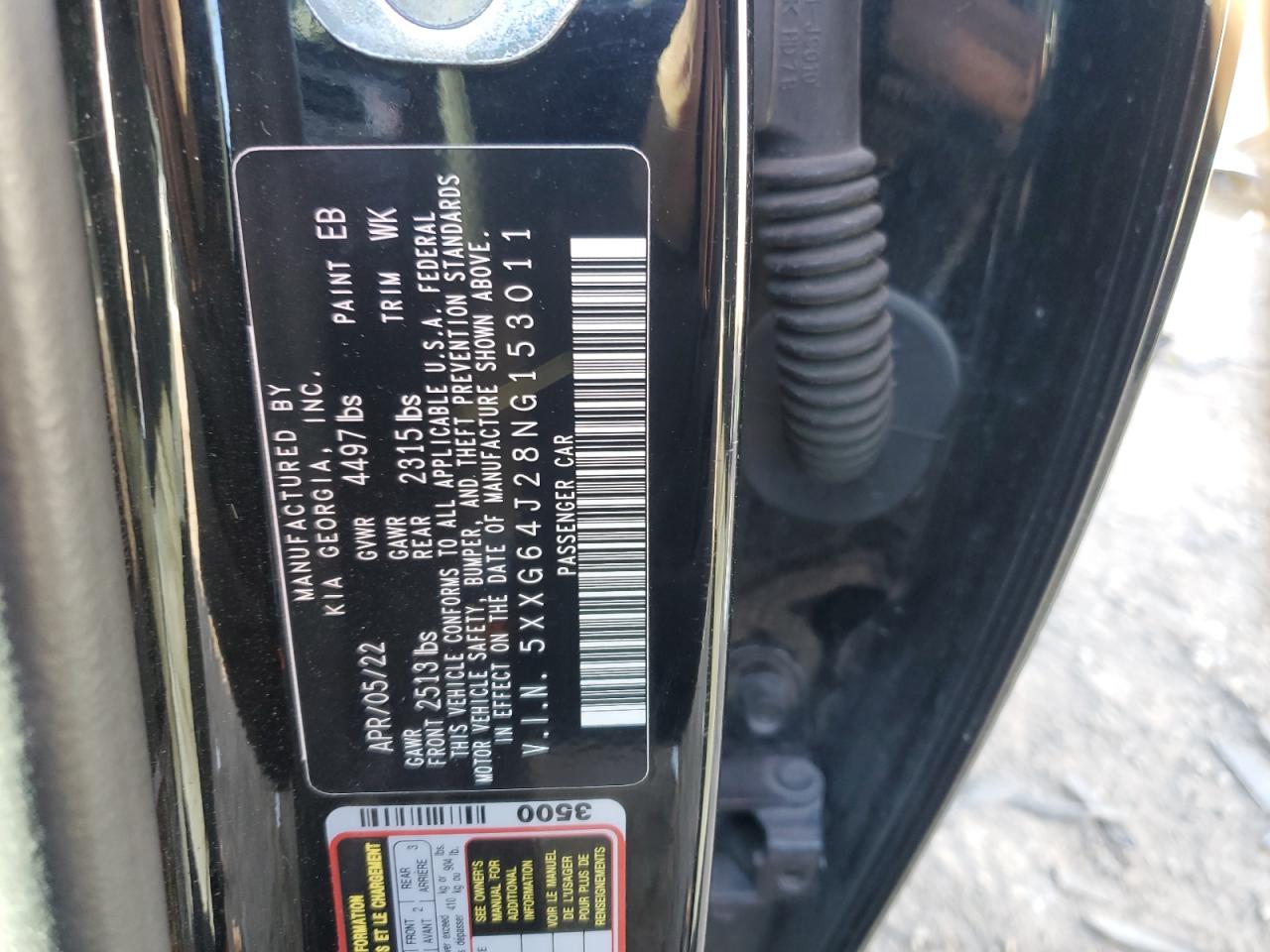 2022 KIA K5 GT LINE VIN:5XXG64J28NG153011