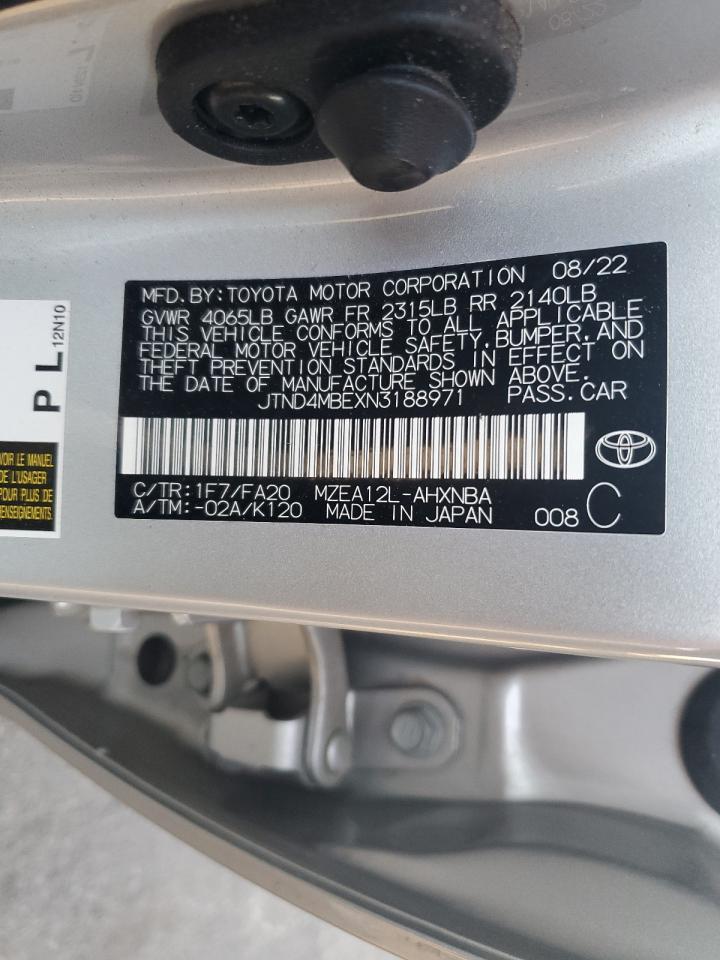 2022 TOYOTA COROLLA SE VIN:JTND4MBEXN3188971