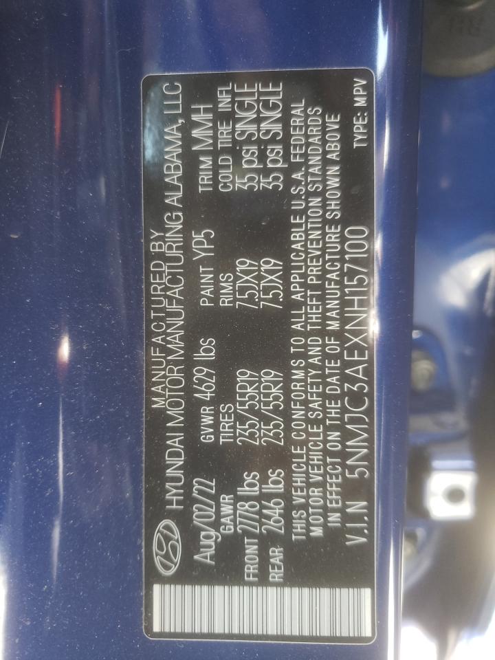 2022 HYUNDAI TUCSON SEL VIN:5NMJC3AEXNH157100