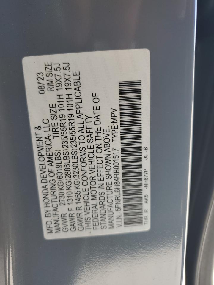 2024 HONDA ODYSSEY TOURING VIN:5FNRL6H84RB001517